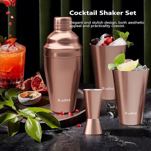 مجموعة شيكر الكوكتيل مع أكواب، طقم نادل ميكسولوجي، مجموعة كوكتيل لخلط المشروبات، مجموعة ميكسولوجي لنادل المنزل، مجموعة بار منزلي، ذهبي وردي in Kuwait