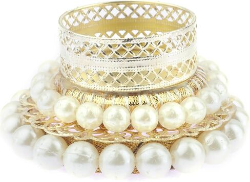 Set of 4 White Pearl Moti Design T Light Holder Candle Stand Tealight T-Light Holders for Festival Decorations Lighting Accessories Wedding Home Decor (Without Wax) in Kuwait