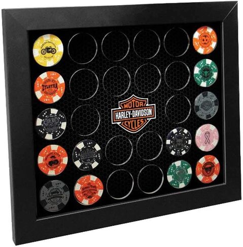 Harley-Davidson Poker Chip Collectors Frame, Holds 26 Chips, Made in USA 6925 in Saudi Arabia