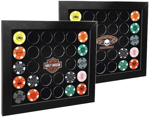 Harley-Davidson Poker Chip Collectors Frame, Holds 26 Chips, Made in USA 6925 in Saudi Arabia