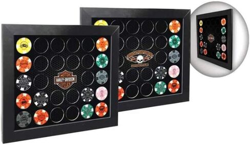 Harley-Davidson Poker Chip Collectors Frame, Holds 26 Chips, Made in USA 6925 in Saudi Arabia