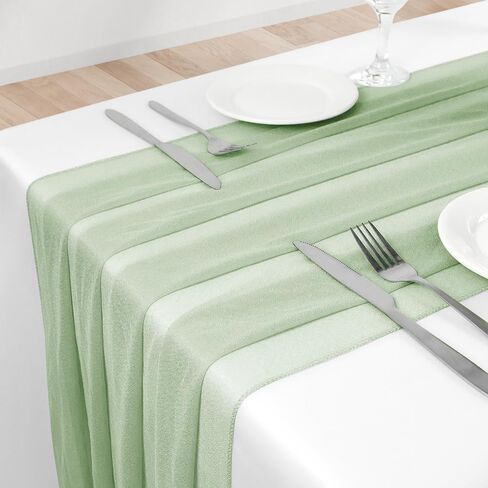 10ft Chiffon Table Runner Sage Green, 30 x 120 Inch Romantic Tulle Table Runner for Wedding Bridal Shower, Chiffon Fabric Sheer for Birthday Party Chair Decoration Rustic Boho Table Runner in Saudi Arabia