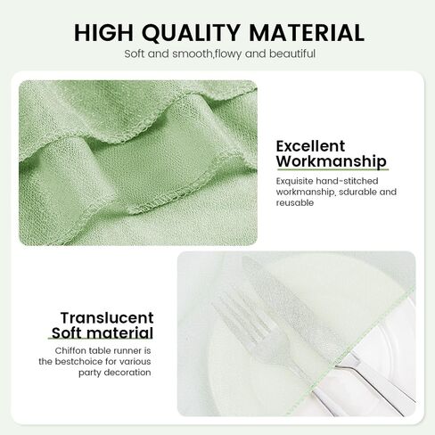 10ft Chiffon Table Runner Sage Green, 30 x 120 Inch Romantic Tulle Table Runner for Wedding Bridal Shower, Chiffon Fabric Sheer for Birthday Party Chair Decoration Rustic Boho Table Runner in Saudi Arabia