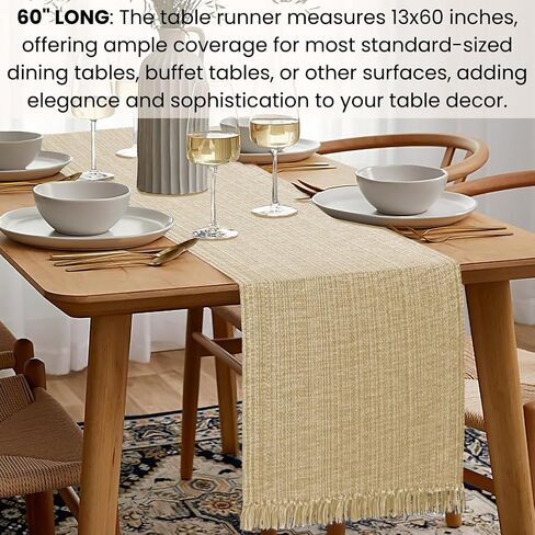 Table Runner 60 inch Long - Farmhouse Table Runner for Wedding Parties BBQ's Everyday Holidays - 100% Cotton 13x60 inches Rustic Dining Table Runner Natural in Saudi Arabia