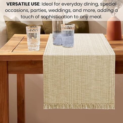 Table Runner 60 inch Long - Farmhouse Table Runner for Wedding Parties BBQ's Everyday Holidays - 100% Cotton 13x60 inches Rustic Dining Table Runner Natural in Saudi Arabia