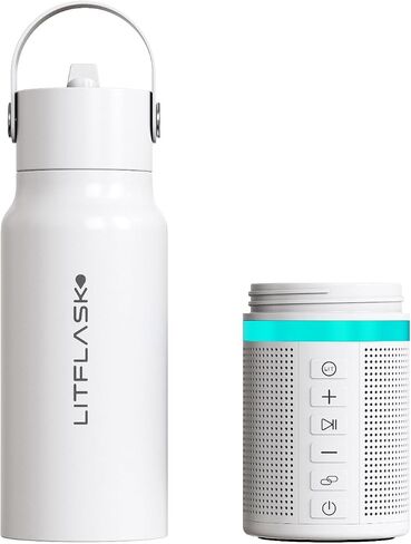 Smart Water Bottle with Premium Bluetooth Speaker, Portable Charger, LED Light, Hands-Free Mic, Insulated Stainless Steel, Straw Lid, BPA-Free, 20oz - Mix & Match Colorways in Saudi Arabia