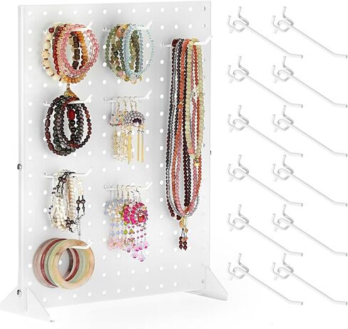 حامل عرض Pegboard محمول، حامل عرض مجوهرات Pegboard معدني قوي، حامل عرض مجوهرات Pegboard على سطح الطاولة مع 12 خطافًا للبوتيك، ومتاجر البيع بالتجزئة، وأحداث البائعين 17 بوصة × 13 بوصة، أسود in Kuwait