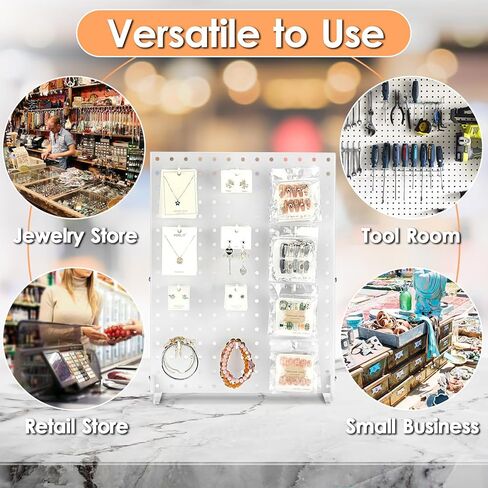 حامل عرض Pegboard محمول، حامل عرض مجوهرات Pegboard معدني قوي، حامل عرض مجوهرات Pegboard على سطح الطاولة مع 12 خطافًا للبوتيك، ومتاجر البيع بالتجزئة، وأحداث البائعين 17 بوصة × 13 بوصة، أسود in Kuwait