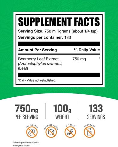 BulkSupplements.com مسحوق مستخلص أوراق التوت - مستخلص أوفا أورسي، مكمل عنب الدب، مسحوق أوراق التوت - نباتي وخالي من الغلوتين، 750 مجم لكل وجبة، 250 جم (8.8 أونصة) (عبوة من قطعة واحدة) in Saudi Arabia