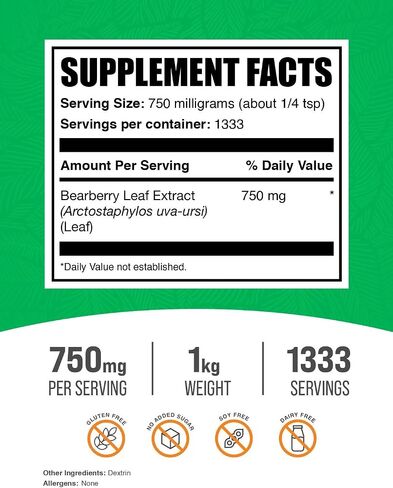 BulkSupplements.com Bearberry Leaf Extract Powder - Uva Ursi Extract, Bearberry Supplement, Bearberry Leaf Powder - Vegan & Gluten Free, 750mg per Serving, 250g (8.8 oz) (Pack of 1) in Saudi Arabia