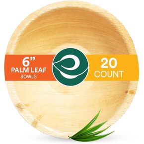 ECO SOUL Palm Leaf Bowl 20 pc, Small 6" (16 Oz) | Round Like Bamboo Bowls, Compostable, Biodegradable, Disposable Palm Leaf Bowls Eco-friendly | Sturdy, Microwave & Oven Safe
