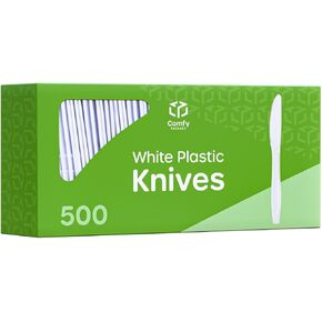 Comfy Package [500 Count Heavy Duty White Plastic Knives, Extra Heavyweight Disposable Knives Perfect for Restaurants, Parties, and Dinner