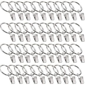Curtain Rings with Clips, Window Clip Rings Curtain Hooks Hangers Clip Rings for Hanging Drapery Drapes Bows, 1.26 Inch Diameter Silver 40 Pcs