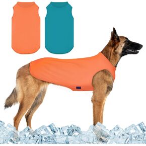 2 Pack Dog Shirts, Ice Pet Vest Dog Clothes for Instant Cooling, Lightweight Breathable Sleeveless T-Shirts for Large Dogs, Peacock Blue+OrangeRed (XL)