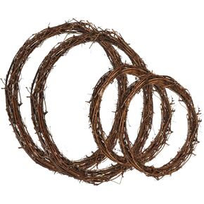 PATIKIL 4 Inch/8 Inch Rattan Wreath, 4Pcs Christmas Round Natural Vine Branch Wreath Garland Floral Ring Hoop for Door Window Hanging Decorations, Brown