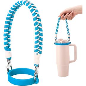 Water Bottle Handle, Hand-Woven Lanyards Silicone Water Bottle Sling, Carrier, Holder with Strap Compatible 8-40oz Stanley Cup Hydroflask Bottle Accessories