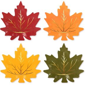 Whaline 40Pcs Fall Paper Plates Gold Foil Maple Leaves Disposable Plates Red Orange Yellow Green Retro Tableware for Autumn Thanksgiving Party Supplies Table Decor, 8.5 in
