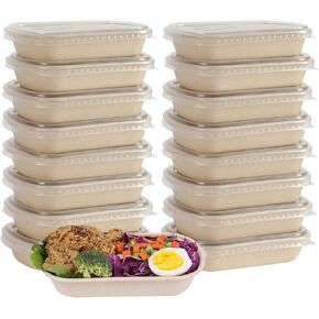 17 oz Disposable salad bowls with lids, Sugarcane Fiber Paper Bowls take away Bagasse food containers meal prep deli container 50 Pack