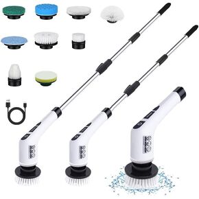 Electric Spin Scrubber, 9 Brush Heads, Rechargeable Shower Cleaning Brush, Shower Scrubber, 2 Speed Power Scrubber(400RPM), Adjustable Handles, Bathroom Brush, Tub, Floor, Windows, Stove Scrubber