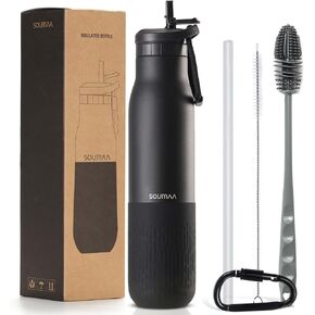 Insulated Stainless Steel Water bottles with Straw, 2 Cleaning Brushes-1 Carabiner-26 oz Triple-Wall Vacuum Insulated Water Bottle with Straw for Gym Traveling Camping Hiking Outdoor Activity