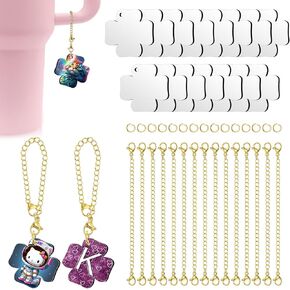 15 Sets Sublimation Charms Accessories for Stanley Cup Sublimation Keychain Blanks Bulk MDF Sublimation Key Chains Charm Blanks for Tumblers with Handle for DIY Crafts Gift (Heart)