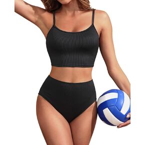 Yonique Ribbed Bikini High Waisted Bikini Crop Top Swimsuit for Women Two Piece Bathing Suit