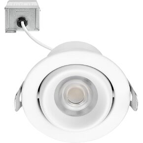 Maxxima 2 in. 5 CCT Adjustable Slim Recessed LED Gimbal Downlight, 400 Lumens, Color Selectable 2700K/3000K/3500K/4000K/5000K, 30° Directional Tilt, Dimmable, Canless, Slim IC Rated, J-Box Included