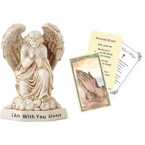 6 Inch Kneeling Praying Angel Statue - Guardian Angel Statue, Serenity Prayer Card, The Lord's Prayer Card - Kneeling Angel Statue For Home Decor, Altar - Kneeling Angel Figurine - Indoor Use, 3 Items