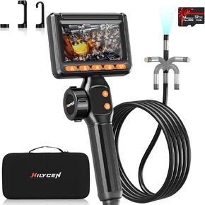 Two-Way Endoscope Camera with Light, HILYCEN Articulating Borescope with Light, 0.33in Articulating Snake Camera, Video Inspection Scope for Automotive Aircraft Mechanics, Pipeline Inspection- 5.5FT
