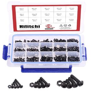 Hilitchi 510-Pcs M3 M4 M5 Alloy Steel Button Head Socket Cap Screws Hex Head Bolt Nuts Assortment Kit - 10.9 Grade Alloy Steel (Button Head)