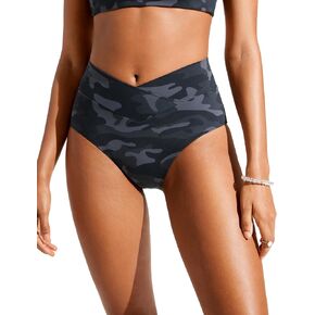 CRZ YOGA Womens V Cut Bikini Bottom High Waisted Cross Front Bathing Swimsuit Bottoms Full Coverage Swim Bottoms