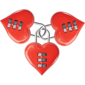 3Pcs Red Mini Heart Password Lock Small Metal Heart Shaped Padlock 3-Digit Code Combination Padlock Mini Code Lock for Travel Bags/Suitcase/Lockers/Backpacks/Jewelry Boxes Combination Padlocks