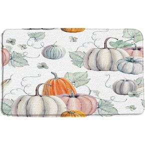 Pumpkin Bath Mat Autumn Thanksgiving Watercolor Pumpkin Farm Autumnal Harvest Crop Rustic Fashion Bathroom Rug Decor,Bedroom Kitchen Toilet Rug,Soft Memory Foam Non Slip Backing,18x30 Inch
