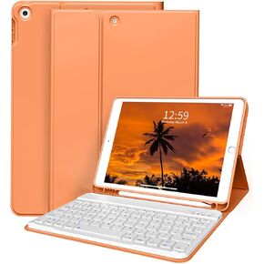 Keyboard Case for iPad 9th Generation 10.2 inch, Stand Folio Detachable Wireless Bluetooth Rechargeable Keyboard Soft TPU Back Case with Pencil Holder for iPad 9th/8th/7th Gen, Gray