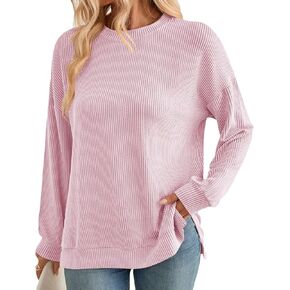 Wowcarbazole Womens Sweatshirts Hoodies Crewneck Long Sleeve Shirts Striped Knitted Casual Tunic Tops Fall Fashion Clothes in Kuwait