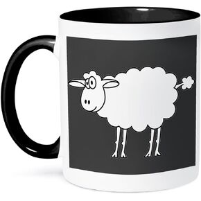 3dRose mug_58249_4 "Cute Cartoon Sheep" Two Tone Black Mug, 11 oz, Multicolor