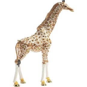 Giraffe Figurine Home Décor Accents Trinket Jewelry Box | Hinged Golden Crystal Enameled Jungle Animal Statue | Gift for Animal Lovers
