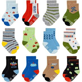 Eocom Baby Boys Grips Socks Kids Toddlers Infants Non Skid Anti Slip Crew Cotton Gifts Socks 12 Pairs in Saudi Arabia