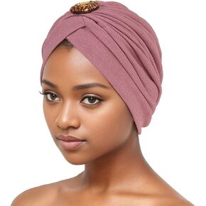 Stretch Turban Cap for Women - Vintage Hair Turbans for Mom African Knot Headwraps Solid Color Soft Bonnet Hair Wrap Beanies