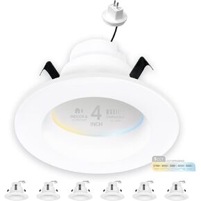 NUWATT 6 Pack 4 Inch MR16 Retrofit LED Recessed Lighting, 5CCT Selectable 2700K/3000K/3500K/4000K/5000K, 10W 600LM, Dimmable Low Voltage LED Downlight, GU5.3 12V Recessed Light 75W Halogen Replacement