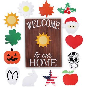 Holiday Welcome Sign for Front Door by Onyx Haus, Halloween Housewarming Gift- Large, Interchangeable Decorations w/ 14 Unique Seasonal Pieces 11"x15"
