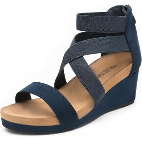 DREAM PAIRS Women's Nude Elastic Ankle Strap Open Toe Platform Wedge Sandals Size 10 M US NINI-3