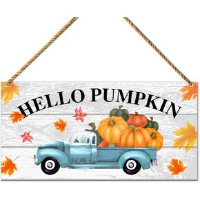 Hello Fall Wood Sign Decor, Fall Pumpkin Wall Decor for Home Porch Farmhouse Living Room Autumn Front Door Decorations Thanksgiving Harvest Hanging Sign Decor