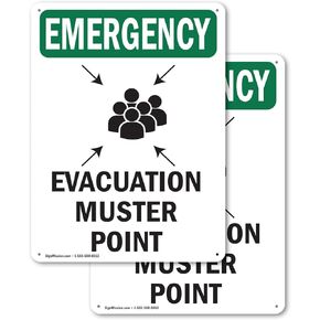 (2 Pack) Evacuation Muster Point With Symbol OSHA Emergency Sign 10 Inch X 14 Inch Indoor/Outdoor Rust-Free Aluminum Metal Signs for Workplace, Workshop, and Construction Site, Made in the USA