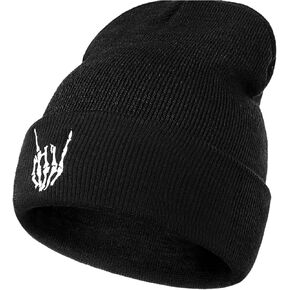 Halloween Gothic Skull Beanie Hats for Men Women - Skeleton Cuffed Winter Hat for Halloween Party Outdoor Outfit Matching