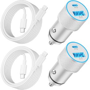 LUOSIKE iPhone Fast Car Charger, 2-Pack 38W PD/QC Dual Port Fast USB C Car Charger Power Cigarette Lighter Adapter + 2 X 3FT USB C to Lightning Cable for iPhone 14 13 12 11 Pro Max XS XR X 8 SE, iPad