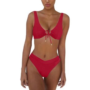 Bikini Sets for Women Sexy Tie Front High Waisted V Crossover Tummy Control Swimsuits 2 Piece