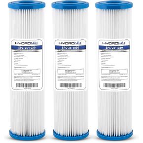 Hydronix HX-SPC-25-1030/3 Universal Whole House Sediment Pleated Water Filter Washable Reusable 2.5" x 10", 30 Micron 3 Pack, White