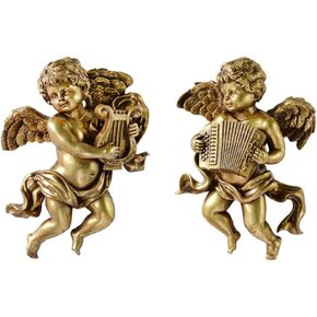 FYWMXIAJG Winged Angels Cherubs Cupid Wall art Wall Hanging Ornate Sculpture Angel Wall Decor for Collectable Figurines (Golden, B)