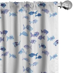 Ambesonne Animal Window Curtains, Little Fishes Watercolors Ocean Underwater Life Marine Theme Art, Lightweight Decor 2-Panel Set with Rod Pocket, Pair of - 28" x 63", Blue